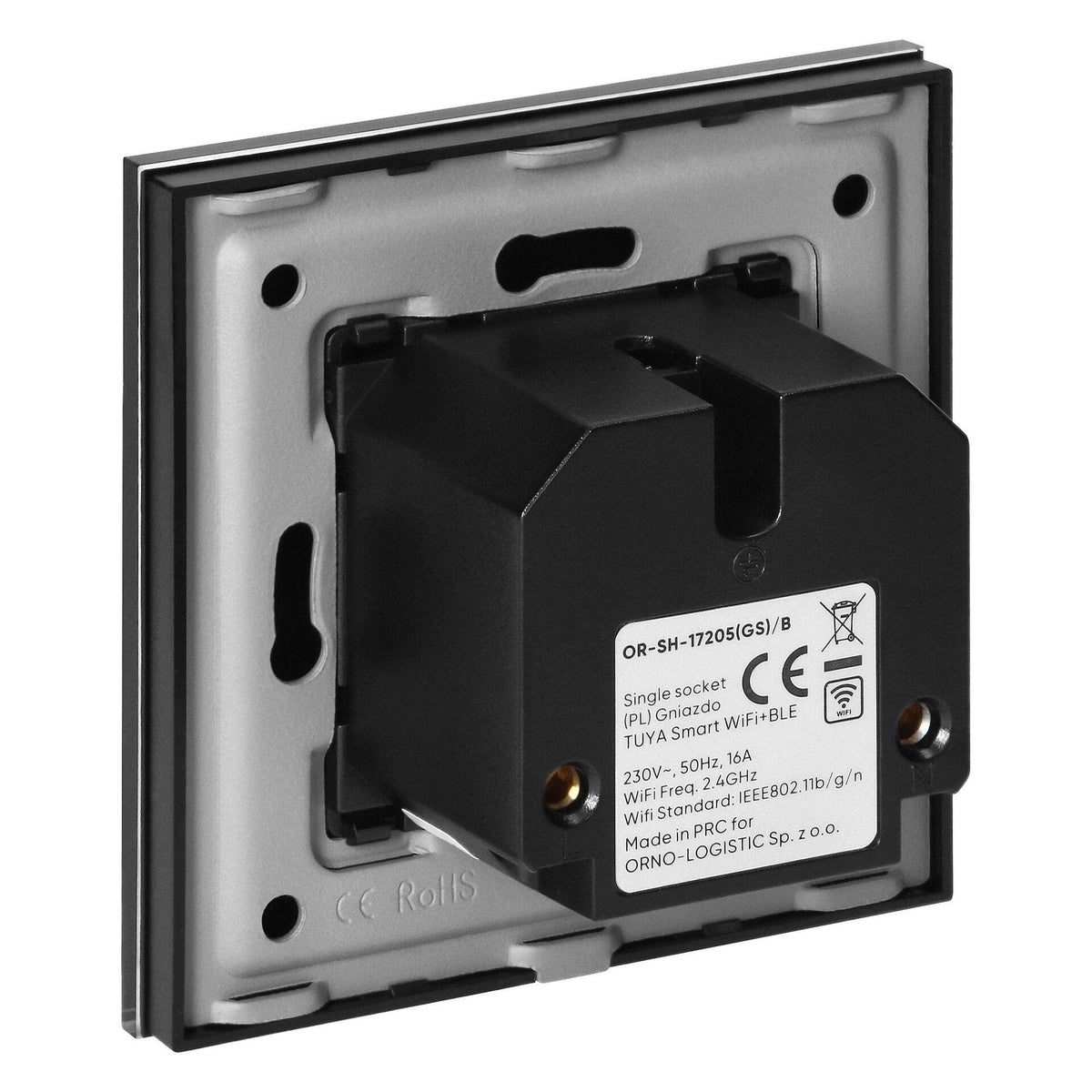 Tuya Smart Wi-Fi единичен контакт за скрит монтаж, Schuko, черен - OR-SH-17205(GS)/B, ORNO