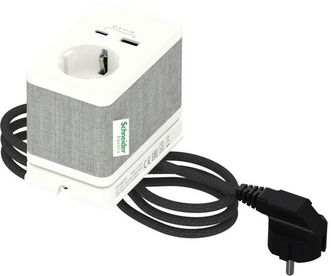 Модул за бюро 1х шуко и 2хUSB тип A+C, кабел 2м, цвят Бял / Текстил Unica System+ SE, SCHNEIDER ELECTRIC, INS44050