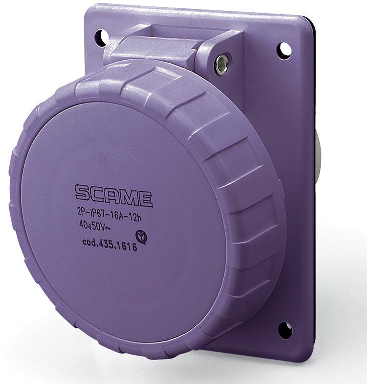 Промишлен панелен контакт 2P 32A 20-25V 70X87мм 50Hz IP67 Scame, SCAME, 435.3215