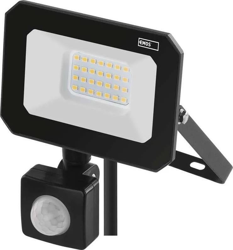 Прожектор LED 20W 4000K 2000lm 120° x 120° 25000h IP44 черен с датчик SIMPO EMOS