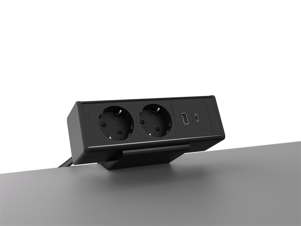 Модул DeskUp 3M с 2х Шуко и USB тип C+C, цвят Черен, Digitel, DIGITEL, DT16272