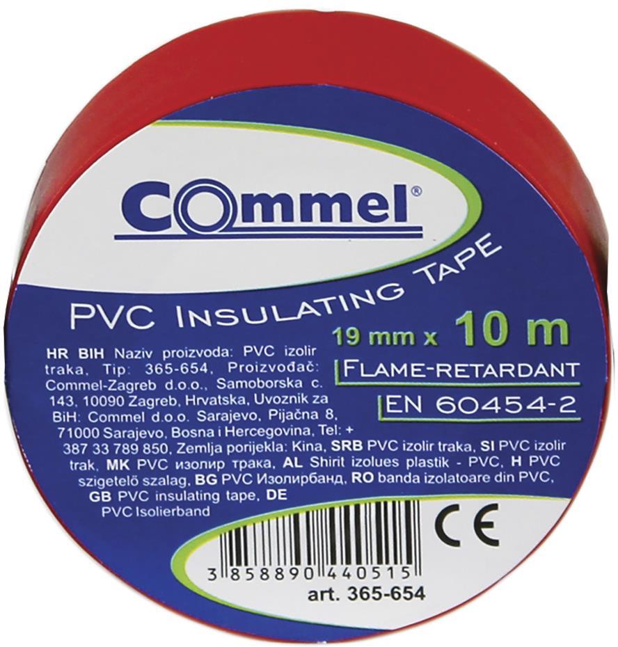 Изолационна лента цвят ЧЕРВЕН 0.13мм х 19мм, дължина 10м Commel, COMMEL, C365-654