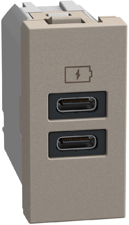 Розетка 2xUSB за зареждане тип C+C 3A 15W 1 мод. цвят Камък Light Now Bticino, BTICINO, YG4191CC