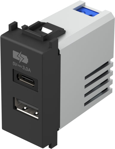 Розетка 2хUSB за зареждане тип A+C 3A 15W 1 мод. цвят Черен мат Modul TEM /до изчерпване/, EM68SB
