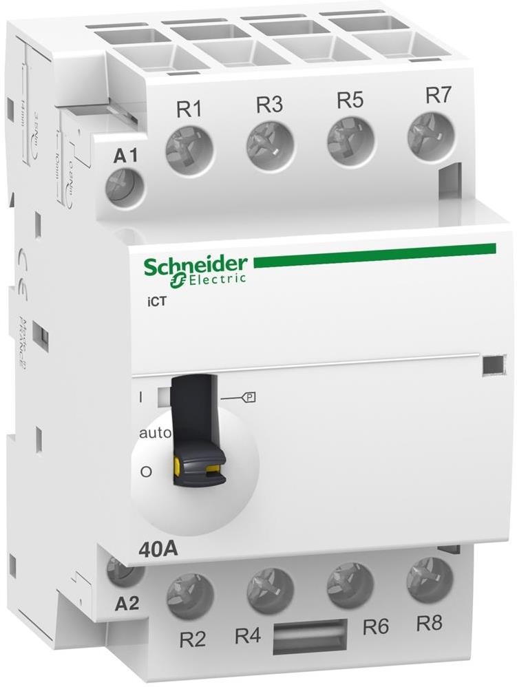 Модулен контактор Acti 9 iCT 63A 4NO 230…240Vac с ръчно управление 3 мод. SE, SCHNEIDER ELECTRIC НИСКО НАПРЕЖЕНИЕ, A9C21864