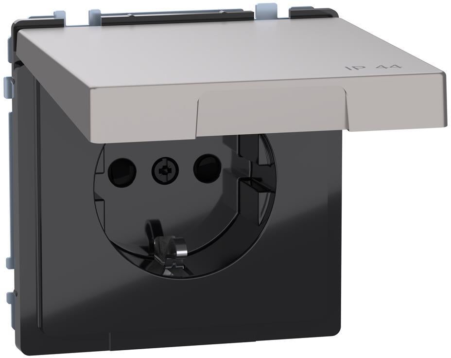 Механизъм контакт шуко с лицев панел IP44 цвят Никел System Design Merten SE, SCHNEIDER ELECTRIC, MEG2314-6050