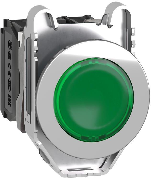 Бутон сглобен зелен 1NO-1NC светещ 24Vac/dc Ø30mm XB4 SE, SCHNEIDER ELECTRIC НИСКО НАПРЕЖЕНИЕ, XB4FW33B5