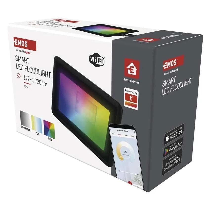 Прожектор LED 20W RGBW 1720lm 25000h IP65 черен Wi-Fi GoSmart EMOS