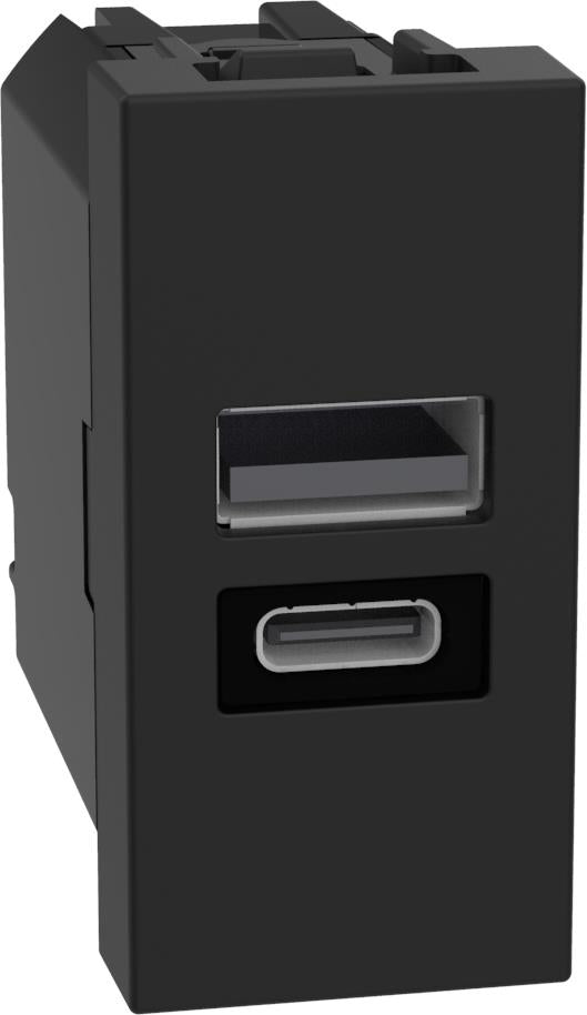 Розетка 2xUSB за зареждане тип A+C PD 20W 1 мод. цвят Черен /блистер/ Classia Bticino, BTICINO, RG4192AC