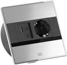 Модул SENSE с 1х Шуко и USB тип A+C PD 22W, с кабел 2м, цвят Инокс, Bachmann, BACHMANN, BM0016178