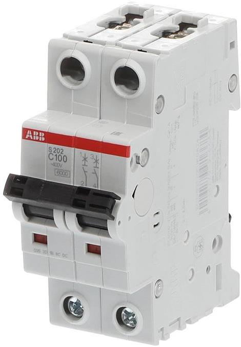 Автоматичен прекъсвач S202 2P 100A крива С 6kA ABB, 2CDS252001R0824