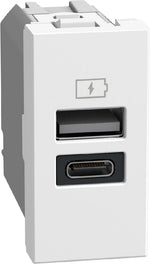 Розетка 2xUSB за зареждане тип A+C PD 20W 1 мод. цвят Бял Light Now Bticino, BTICINO, YW4192AC