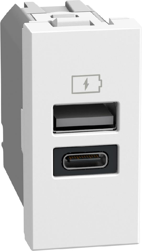 Розетка 2xUSB за зареждане тип A+C PD 20W 1 мод. цвят Бял Light Now Bticino, BTICINO, YW4192AC