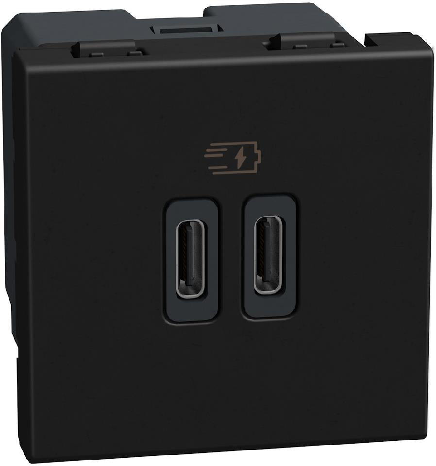 Розетка 2xUSB за зареждане тип C 3A 15W 2 мод. цвят Графит Light Now Bticino, BTICINO, YD4286C2