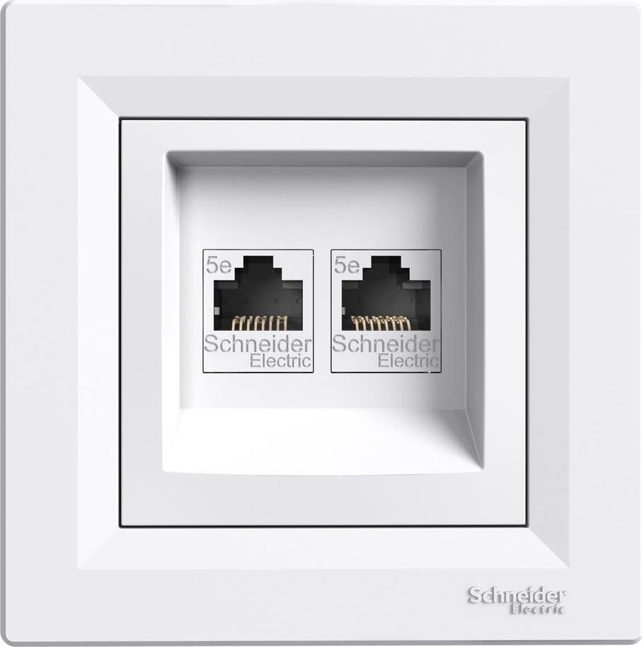 Розетка 2xRJ45 UTP cat.5e моноблок цвят Бял Asfora SE, SCHNEIDER ELECTRIC, EPH4400121