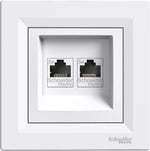 Розетка 2xRJ45 UTP cat.5e моноблок цвят Бял Asfora SE, SCHNEIDER ELECTRIC, EPH4400121