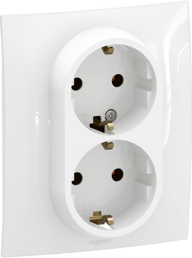 Контакт шуко ДВОЕН 16A моноблок цвят Бял Niloe New Legrand, LEGRAND, NP3131WH