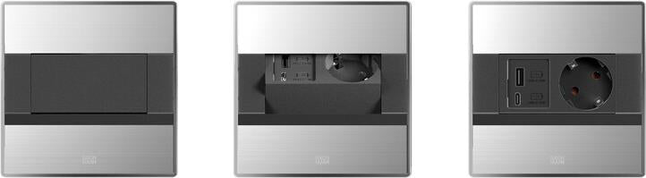 Модул SENSE с 1х Шуко и USB тип A+C PD 22W, с кабел 2м, цвят Инокс, Bachmann, BACHMANN, BM0016178