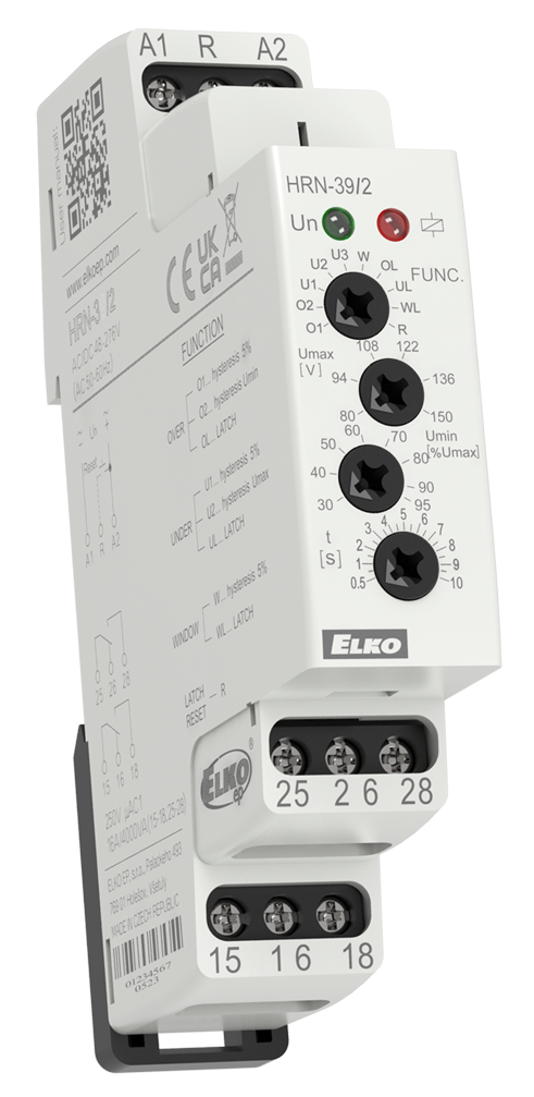 Реле за контрол на напрежение 1P, мин+макс праг, 2c/o 16A, 24...150Vac, 1DIN, Elko EP, ELKO EP, HRN-39/2