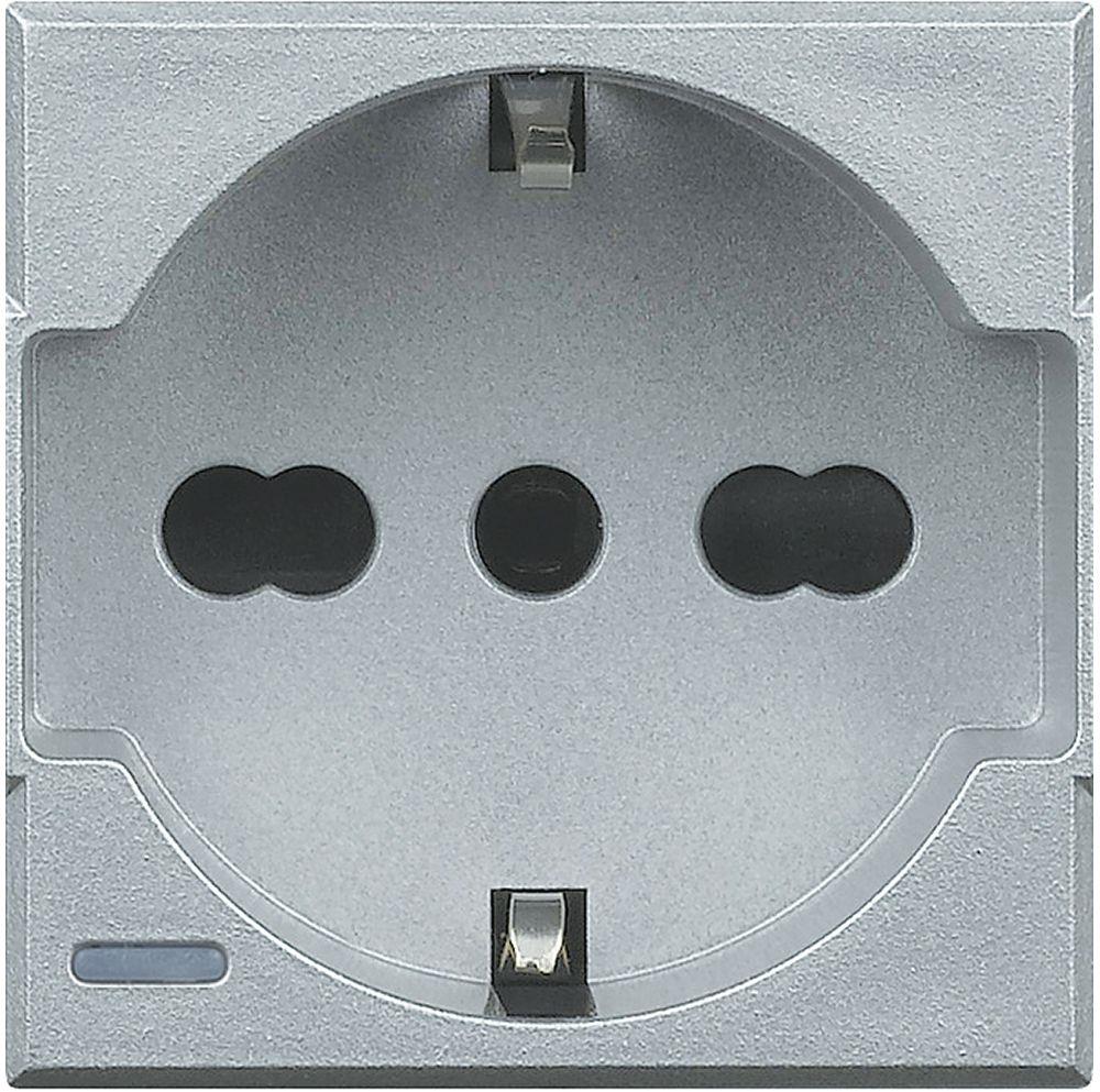 Контакт ШУКО/ИТАЛИАНСКИ 2P+E 2 мод. 16A цвят Алуминий Axolute Bticino, BTICINO, HC4140/16