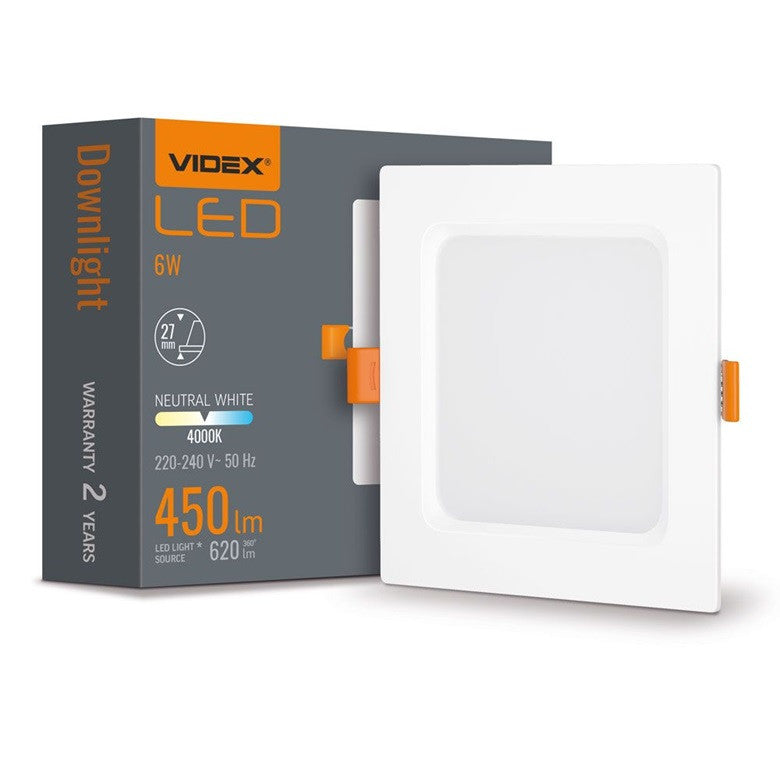 LED ЛАМПА VLE-DLBS-064 DOWNLIGHT SQ 6W/4K/WH VIDEX