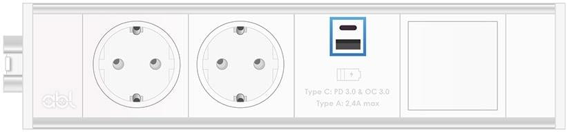 Модул Link 4M с 2х Шуко, USB тип A+C и 1х празен модул, цвят Бял, ABL, ABL Сърбия, 2M21F2A4