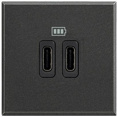 Розетка 2xUSB за зареждане тип C 3A 15W 2 мод. цвят Антрацит Axolute Bticino, BTICINO, HS4286C2