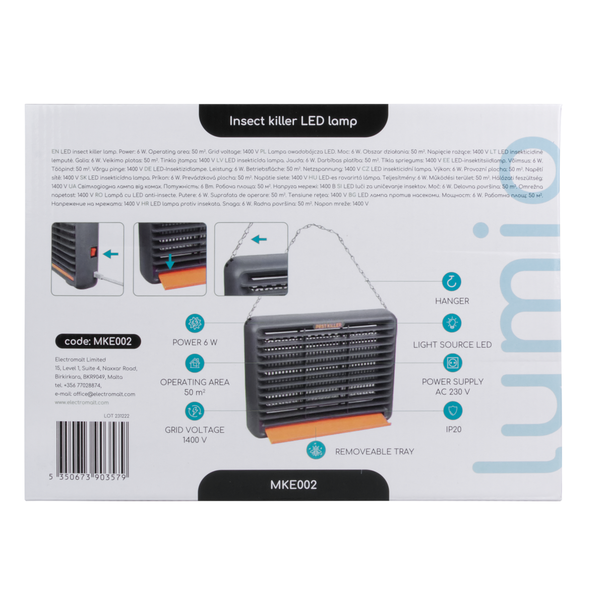 Електрическа LED лампа против насекоми Lumio MKE002 – 6W, 1400V, до 50 м²