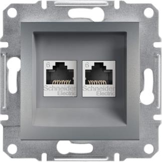 Розетка 2xRJ45 UTP cat.6 цвят Стомана Asfora SE, SCHNEIDER ELECTRIC, EPH4800162