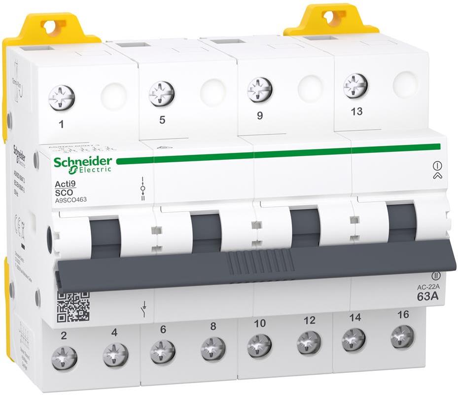 Ум шалтер I-0-II DIN монтаж Acti 9 iSSW 63A 4P 415V 6 мод. SE, SCHNEIDER ELECTRIC НИСКО НАПРЕЖЕНИЕ, A9SCO463