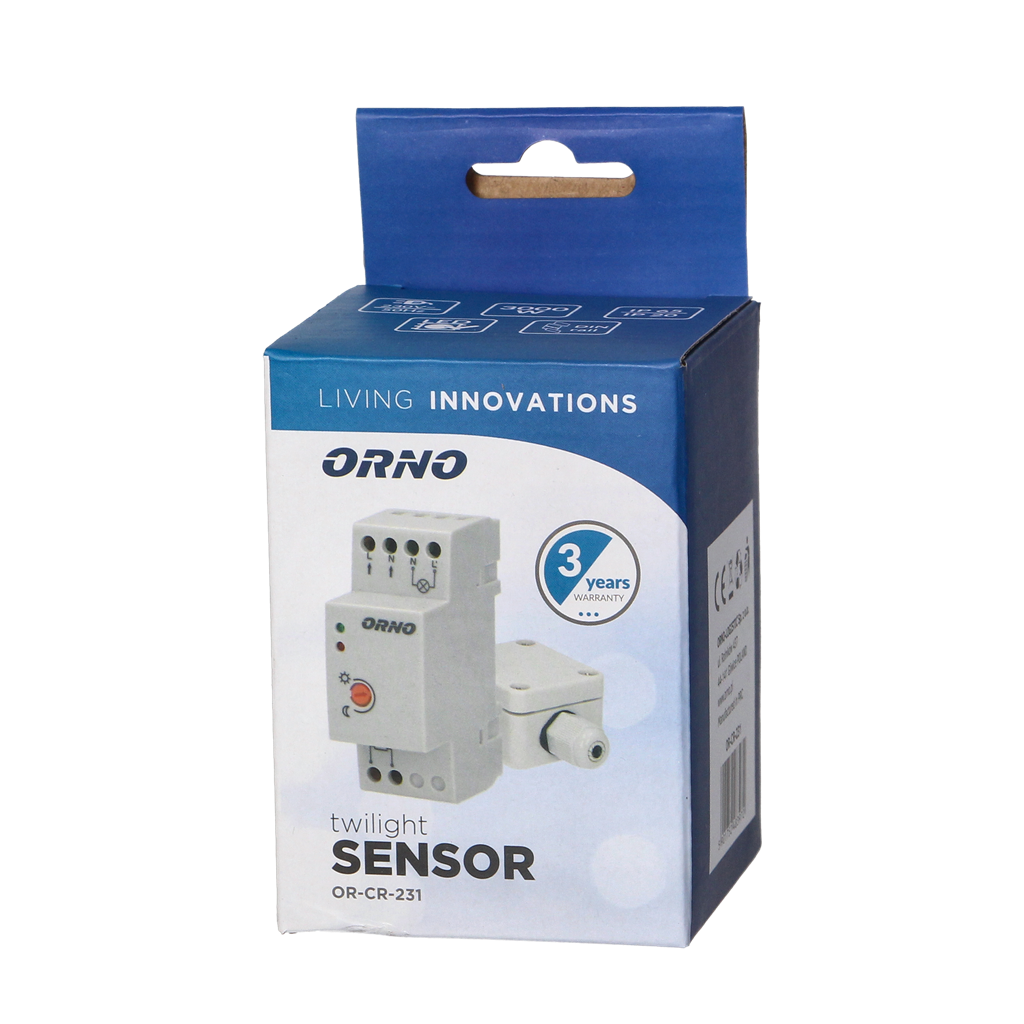 Датчик за осветеност, за DIN монтаж, 3000W, комплект с фотоклетка IP65, ORNO, OR-CR-231
