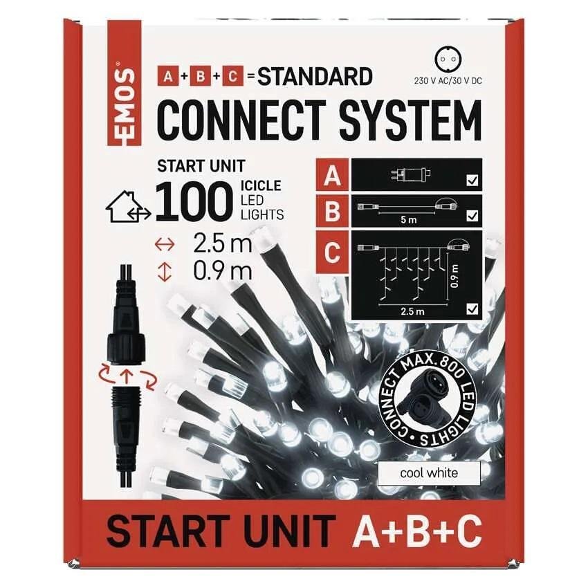 Комплект коледни лампички 100x LED студена светлина 2.5x0.9м IP44 с таймер CONNECT EMOS - D1CC03