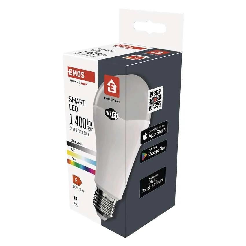Лампа LED 14W RGBW E27 A65 1400lm 200° димируема 20000h Wi-Fi GoSmart EMOS