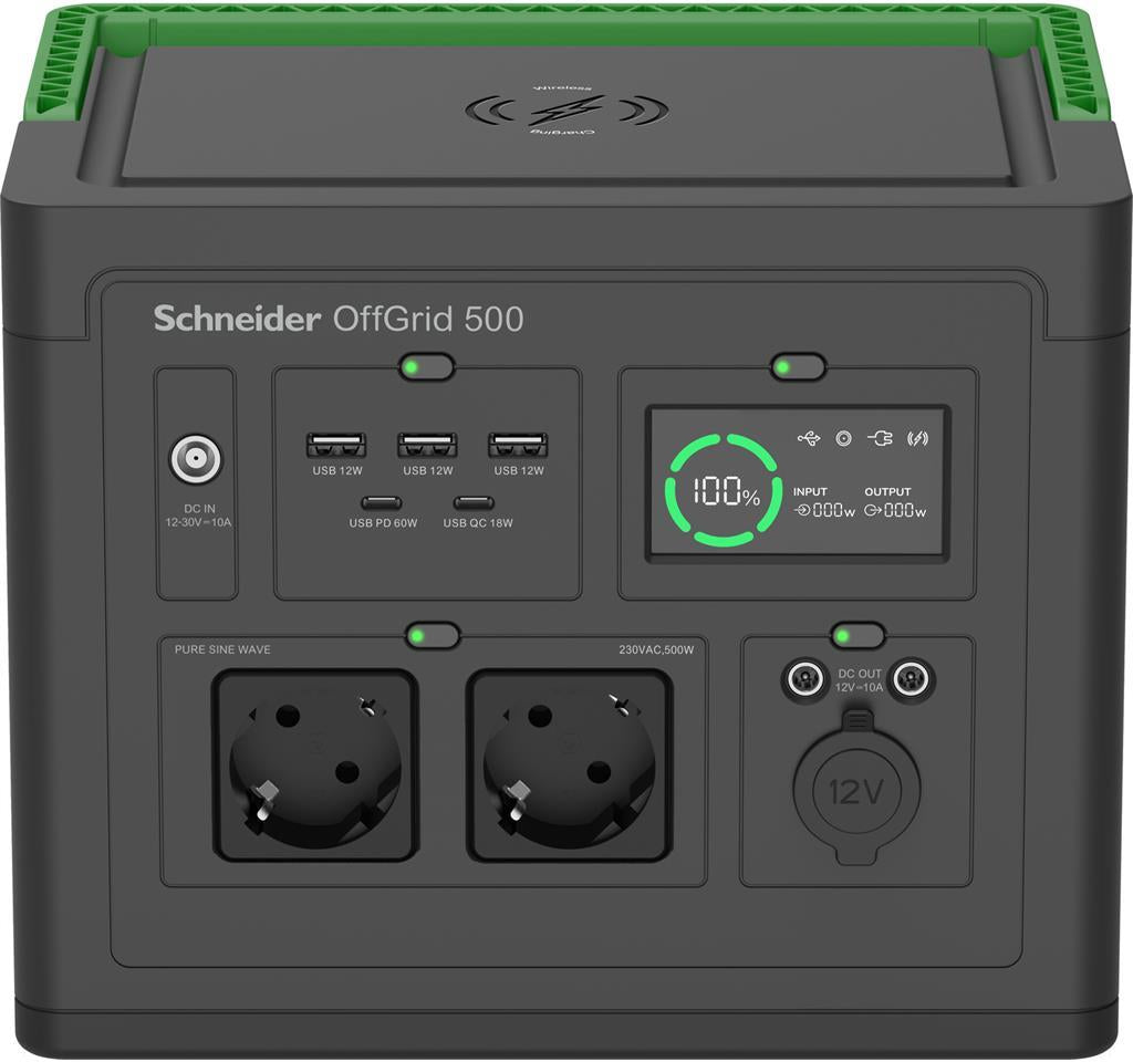 Зарядна станция OffGrid 517Wh с 2х Шуко, 5х USB, 2x DC5521 и индуктивно зарядно 15W SE, SCHNEIDER ELECTRIC, PPS500-GR