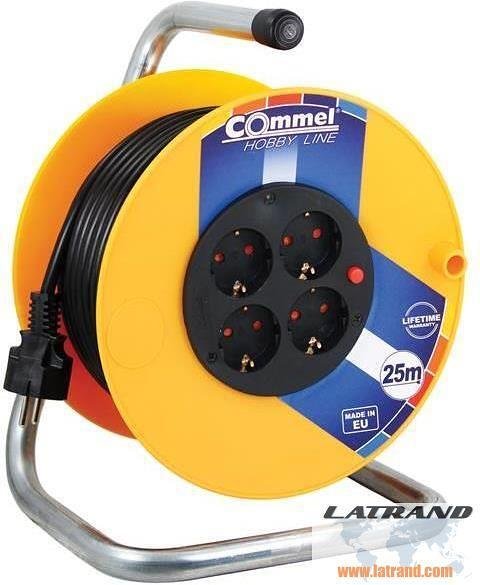 Макара жълта 25м IP20 H05VV-F 3G1.5mm2 термична защита 4 шуко Commel - C0955
