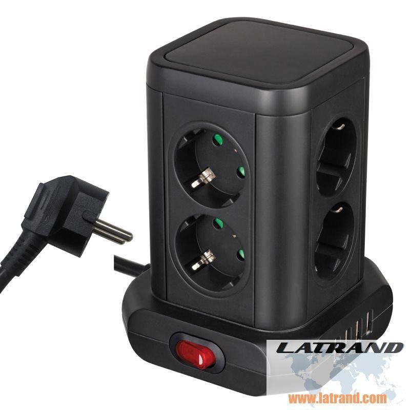 Разклонител "Кула" с 8 гнезда,ключ,кабел и 4 USB A KN41091, KONEKTO