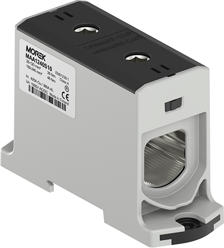 Тунелна клема ЧЕРНА 1P 425A с 2 отвора OTL240 1xAl/Cu 35-240mm² 1000V MOREK, MAA1240S10
