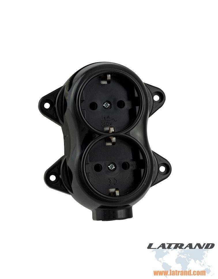 ATRA - Двоен контакт шуко 16А открит монтаж IP21 черен - 5220, АТРА