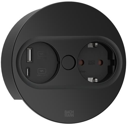 Модул TWIST 2 КРЪГЪЛ с 1х Шуко и USB тип A+C, с кабел 2м, цвят Черен, Bachmann, BACHMANN, B946.104