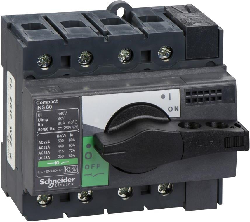 Товаров прекъсвач INS80 4P 80A, за DIN монтаж, с ръкохватка SE, SCHNEIDER ELECTRIC НИСКО НАПРЕЖЕНИЕ, 28905