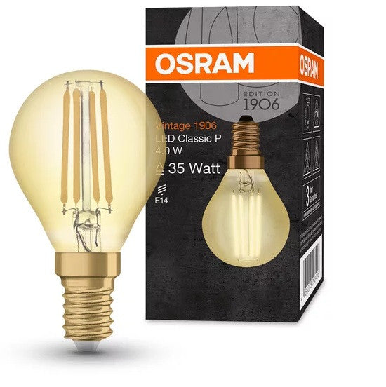LED ЛАМПА VINTAGE 1906 LED CL P FIL GOLD 35 4W/825 E14 LEDVANCE