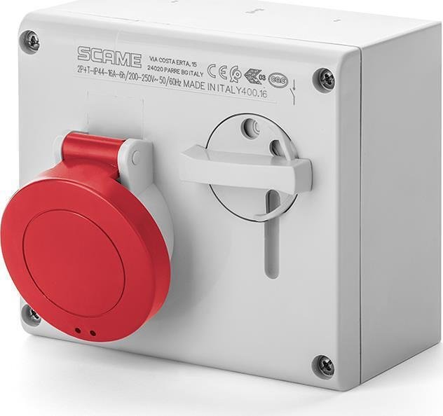 Промишлен контакт 3P+N+Е 32A IP44 с механична блокировка серия Omnia Scame-500.3287 червен