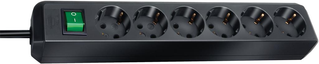 Разклонител с копче ЧЕРЕН 6x2P+E с кабел 3 метра / 1.5mm2 Eco-Line Brennenstuhl /до изчерпване/, 1159500400