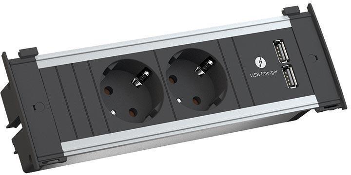 Модул за KAPSA S с 2х Шуко и USB тип A+A, цвят Черен, Bachmann, BACHMANN, B927.051