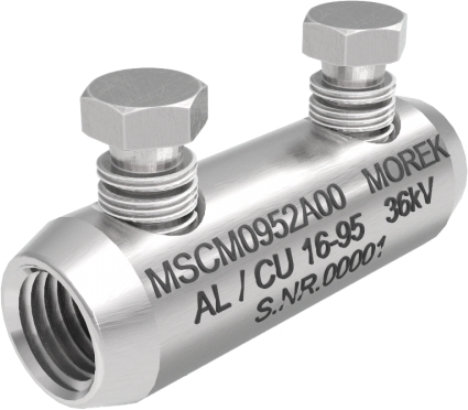 Кабелен съединител алуминиев покалаен Al/Cu 16-95mm² 36kV MSCM95 2x късащ се болт M12 MOREK, MSCM0952A00