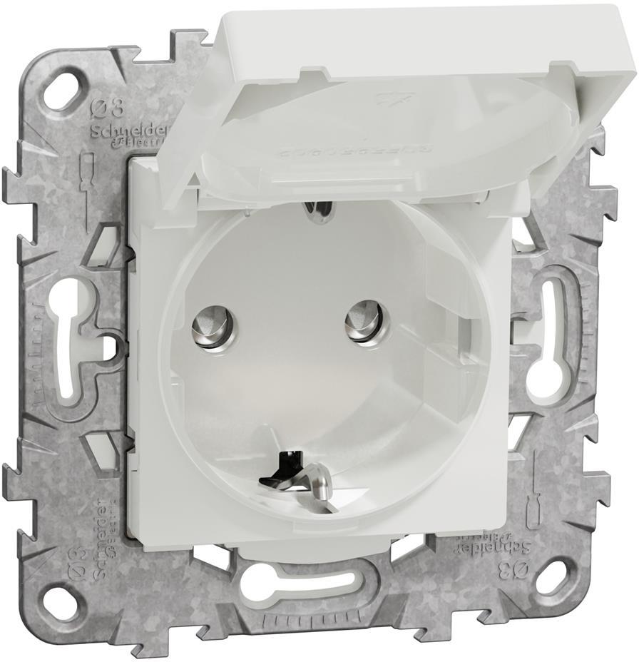Контакт шуко с капак IP44 с носеща рамка 2 мод. цвят Бял Unica SE, SCHNEIDER ELECTRIC, NU508218