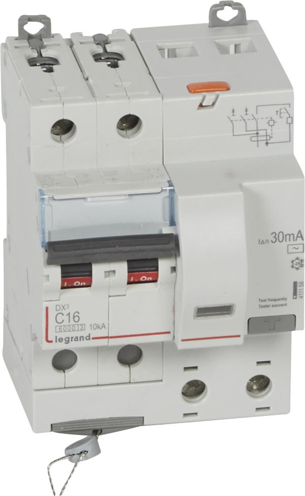 ДТЗ комбинирана DX3 2P 16A крива C 30mA тип AC 6kA 4 мод. Legrand, LEGRAND НИСКО НАПРЕЖЕНИЕ, 411158