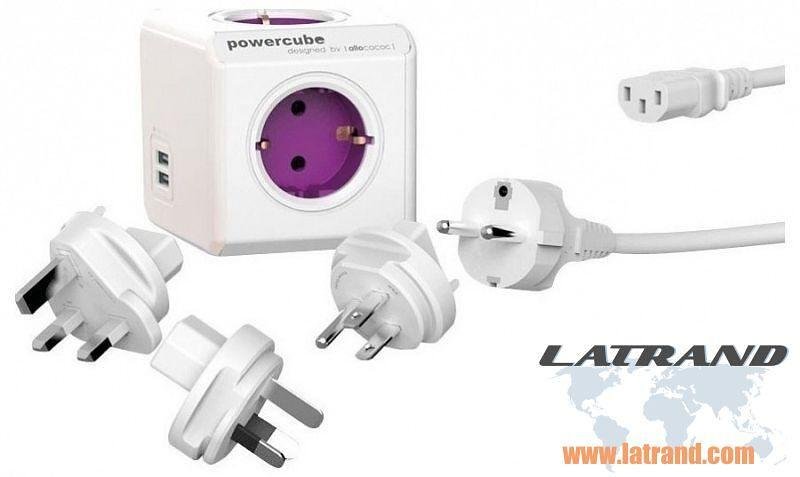 Електрически разклонител Allocacoc PowerCube ReWirable USB, 230 V, 16 A, 1.5 м, с 4 гнезда, виолетов, 1811/DERU3P
