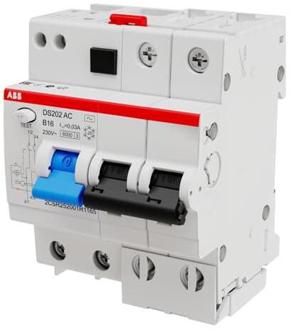 ДТЗ комбинирана DS202 2P 16A крива B 30mA тип AC 6kA 4 мод. ABB, 2CSR252001R1165
