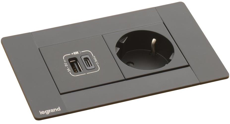 Мебелна кутия с 1х Шуко и USB тип A+C, кабел 2m, 134x80mm, цвят ЧЕРЕН, Incara Multilink Legrand, LEGRAND, 654785
